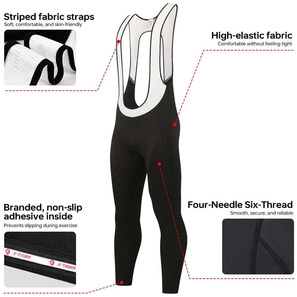 X-TIGER Men's Fleece Winter Cycling Bib Pants | MTB Thermal