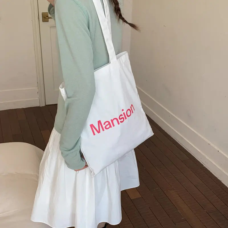 Korean Canvas Shoulder Tote Bag – Large Capacity for Women