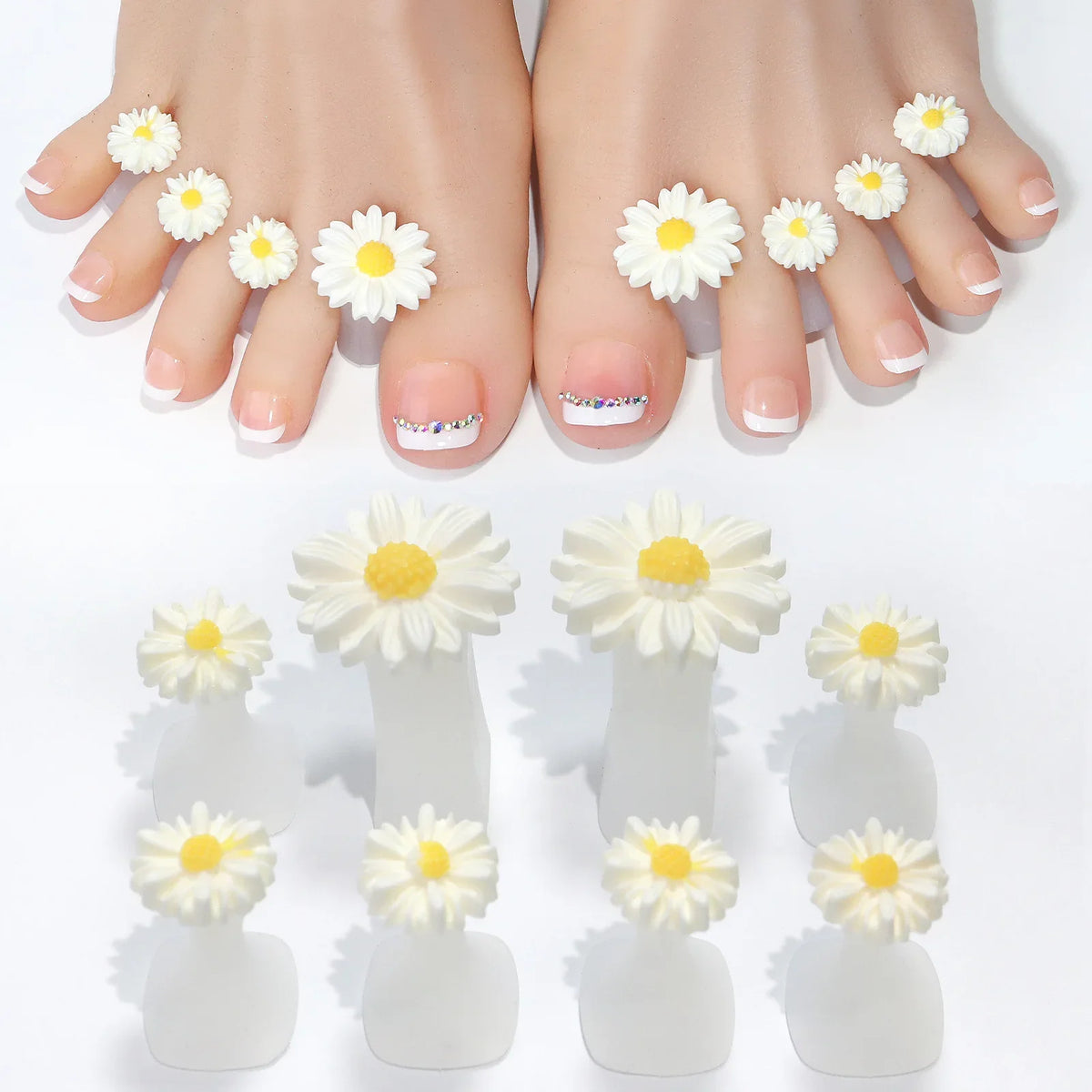 8PCS Daisy Rhinestone Silicone Toe Separators – Pedicure Tool