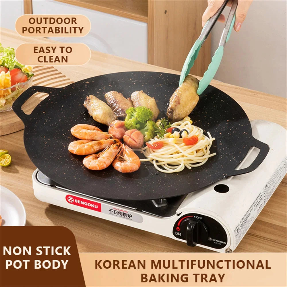 Korean Round BBQ Grill Pan | Non-Stick Maifan Stone 28–34cm