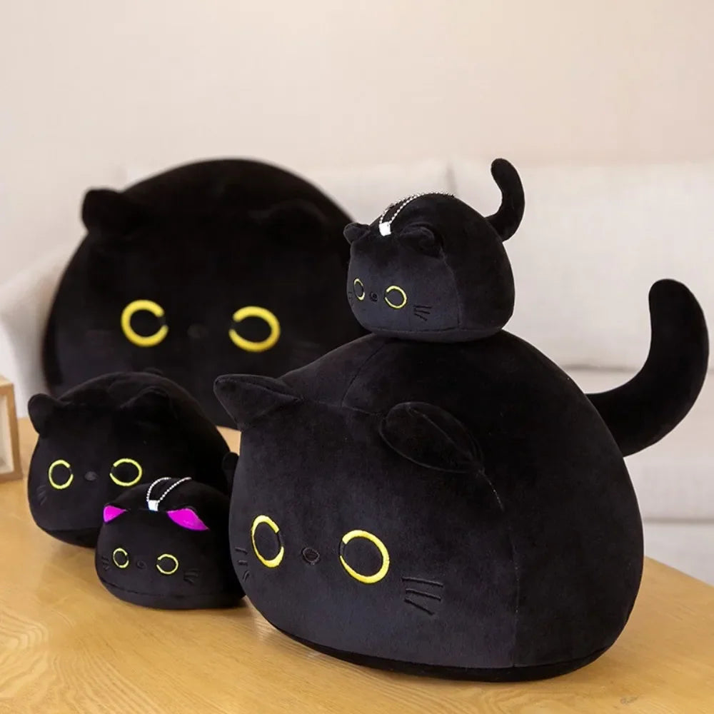 Round Black Cat Plushie – Soft Stuffed Ball Cat Toy | 4 Sizes