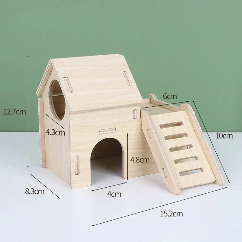 Wooden Hamster Villa – Seesaw, Swing & Climb Cage Toy