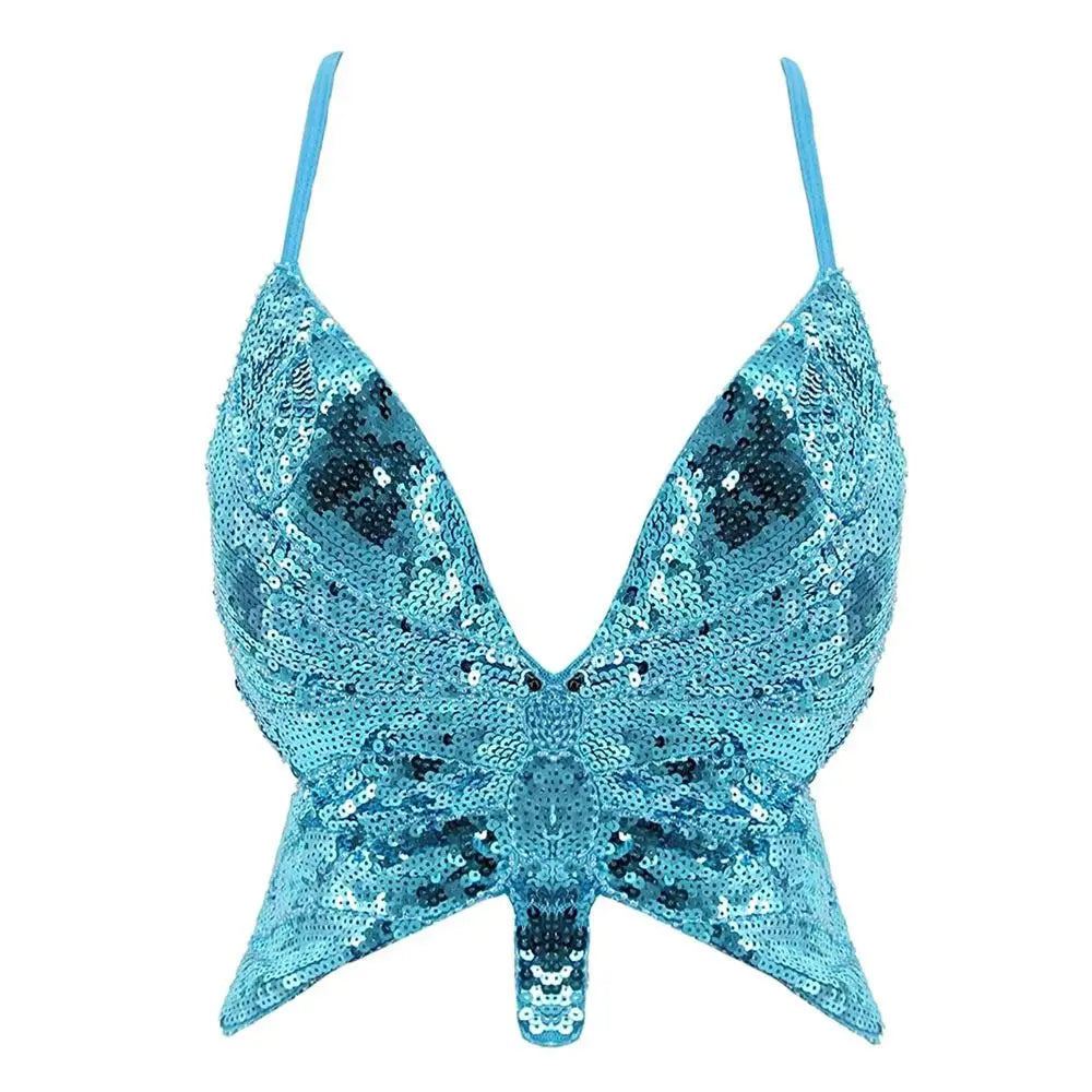 Women's Sparkly Sequin Halter Bra – Belly Dance Crop Top