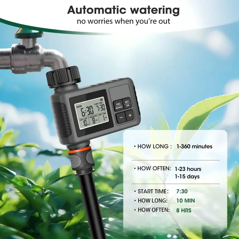 Automatic Garden Water Timer IPX7 LCD Irrigation Scheduler