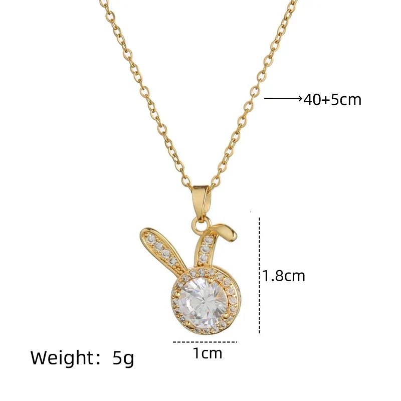 Cute Bunny Copper Zirconia Pendant Necklace for Women