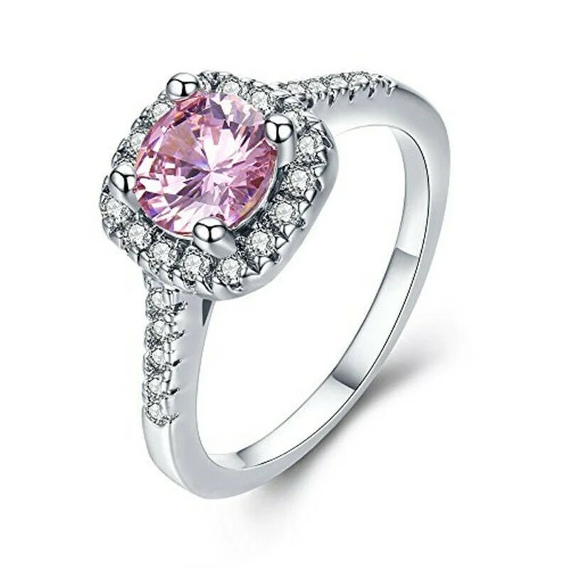 Vintage Irregular Pink Zircon Crystal Ring | Silver-Plated