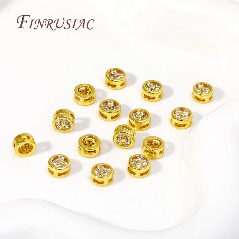 18K Gold Plated Zircon Round Spacer Beads | DIY Jewelry