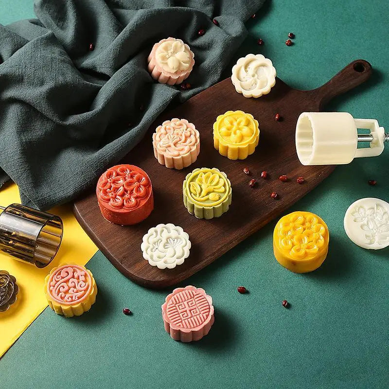DIY Mooncake Mold Hand Press Pastry Embossing Tool Set