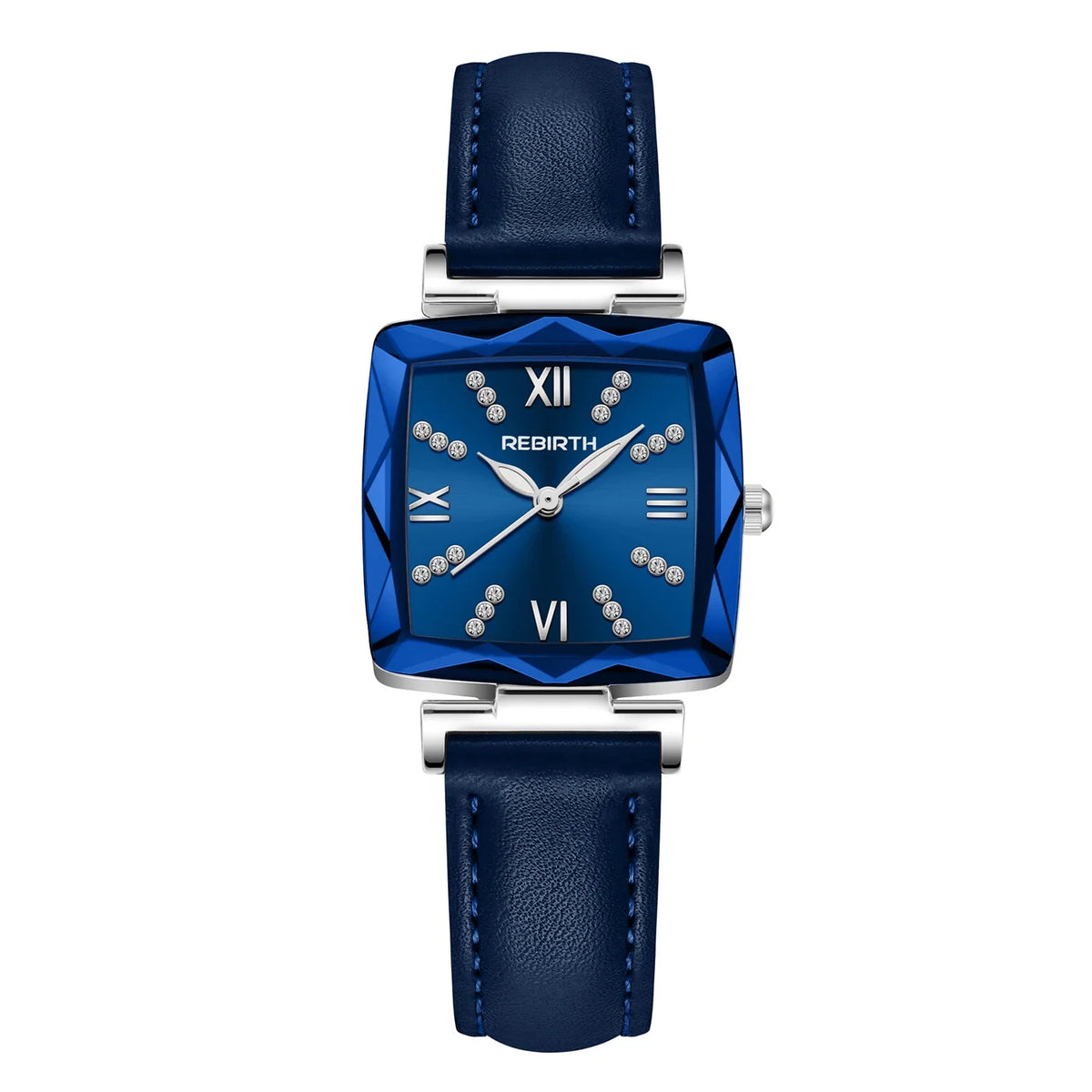 REBIRTH Square Women's Rhinestone Quartz Watch | Leather Band