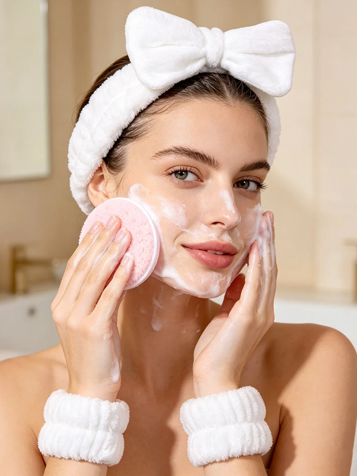 Spa Skincare Set – Bow Headband, Wristbands & Reusable Pads
