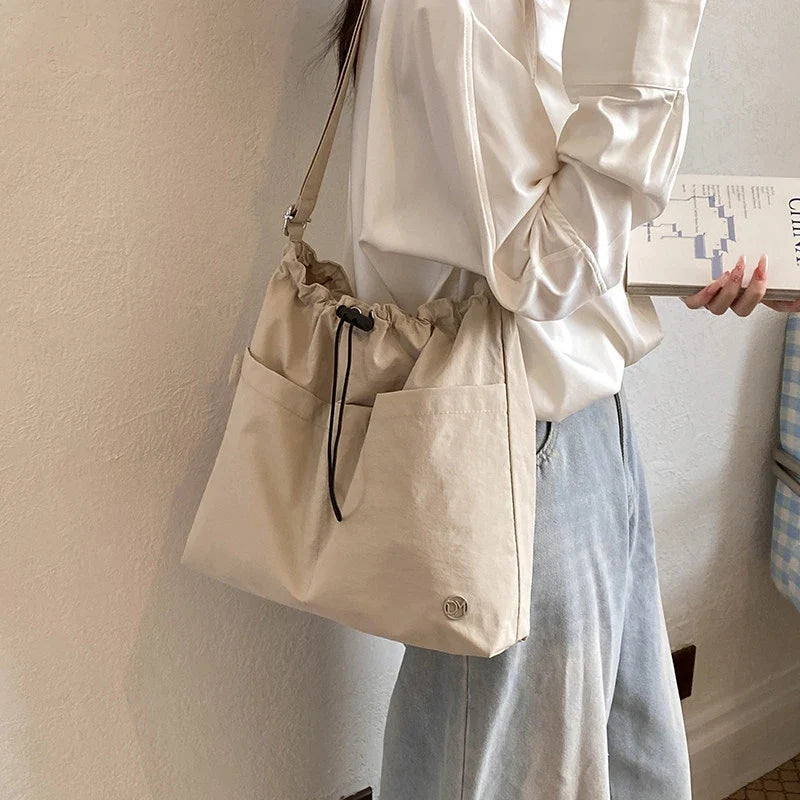 Women's Canvas Drawstring Bucket Bag – Large Capacity & Lightweight