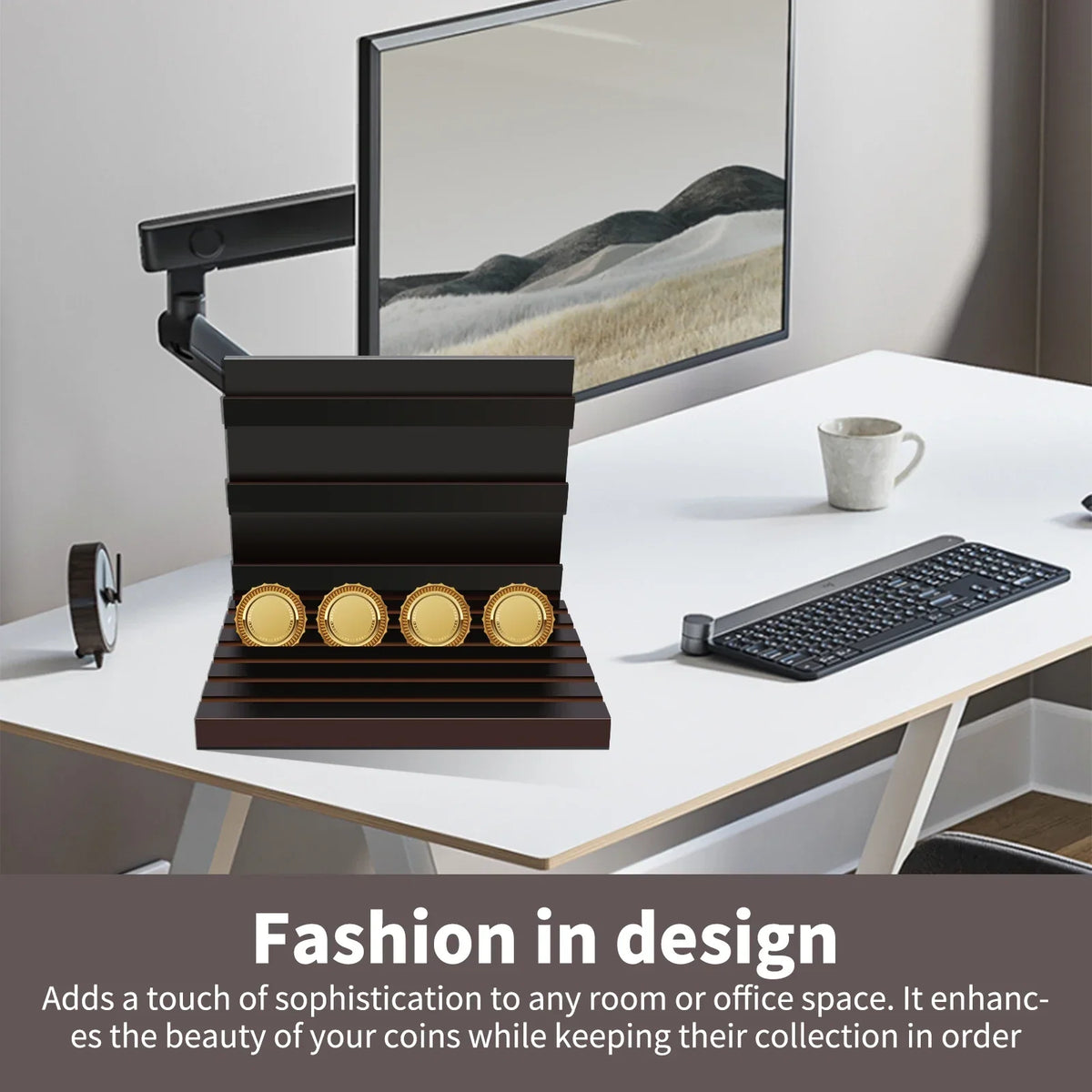 Wooden Coin Display Stand – Collector Shelf & Desk Organizer
