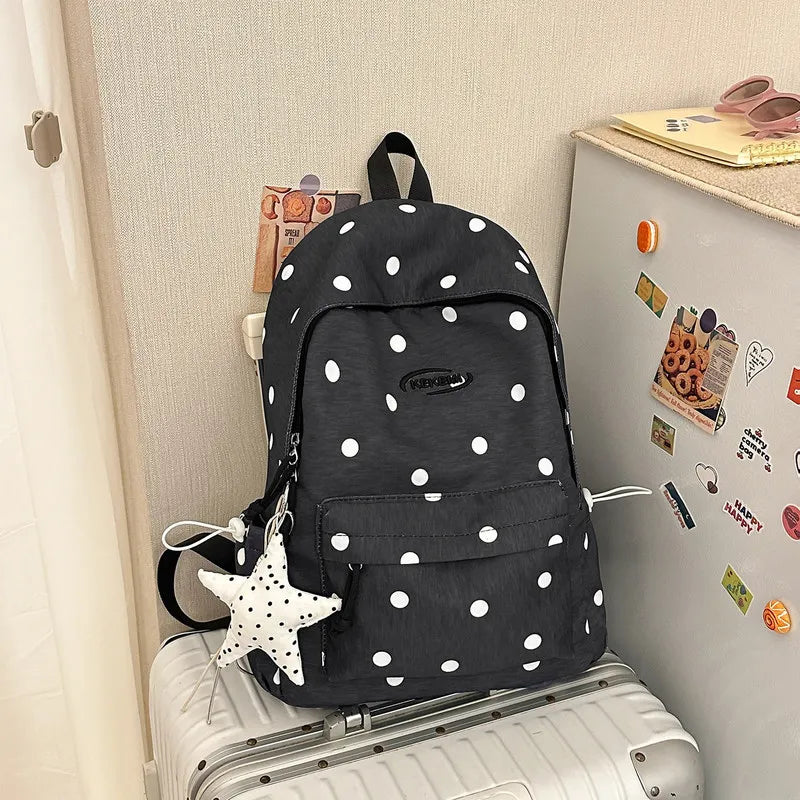 Korean Star Polka Dot Backpack – Large Capacity Women's School Bag