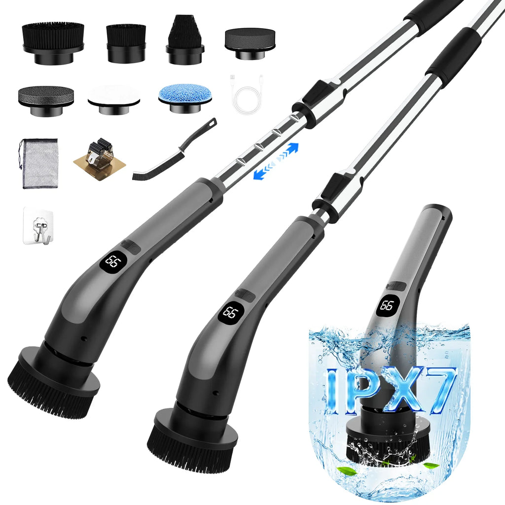 Electric Rotating Cleaning Brush – Long Handle & 5 Brush Heads