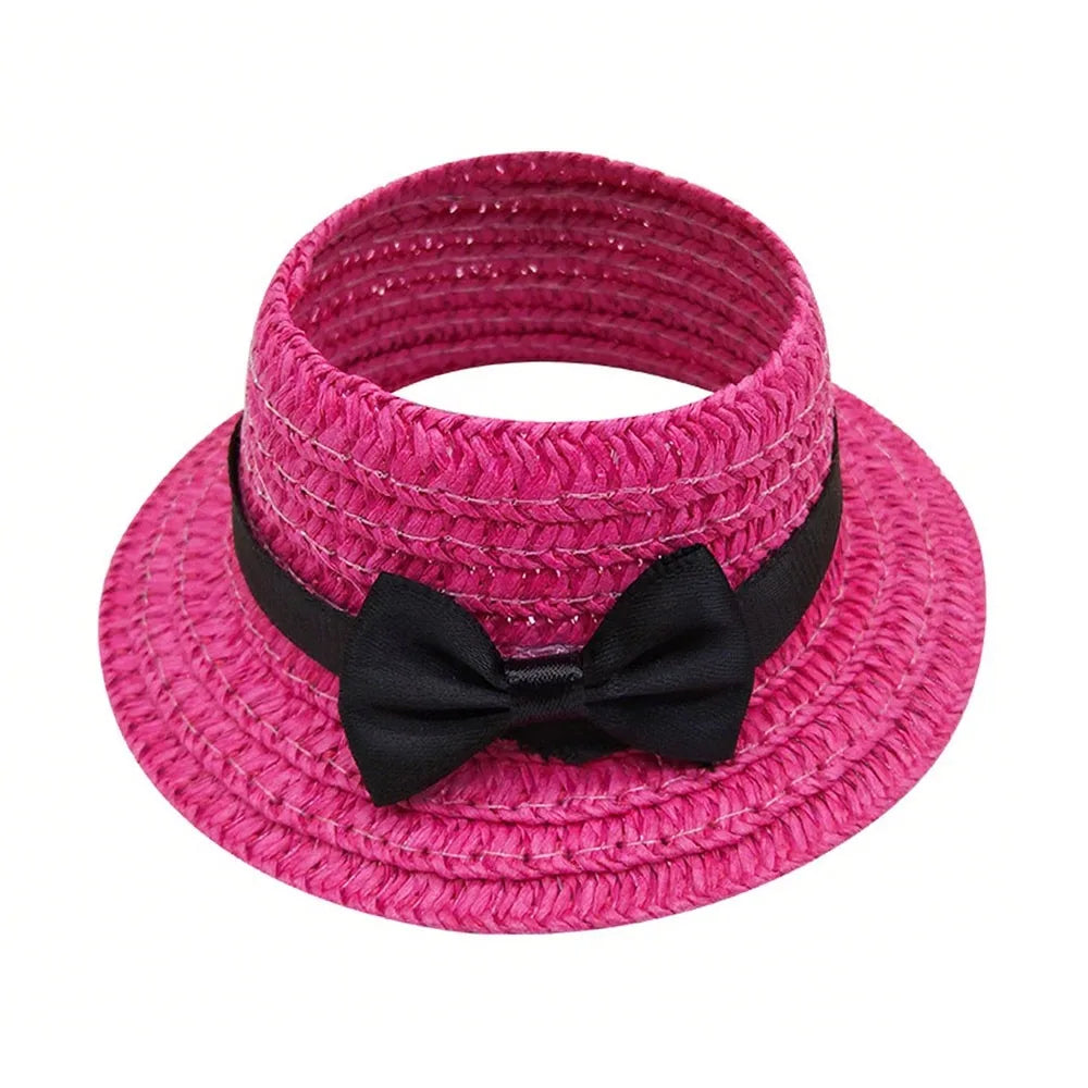Miniature Straw Doll Hat with Bow – 1/6 Scale 10.5cm Accessory