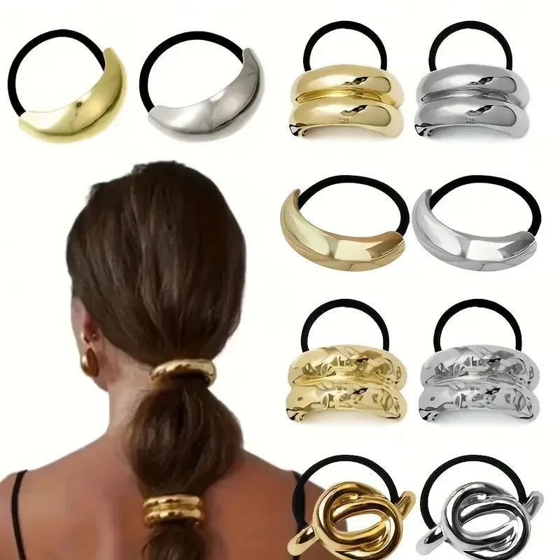Geometric Metal Hair Rope Scrunchie – Elegant & Gentle Hold