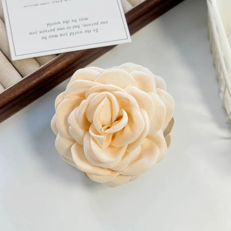 Leopard Print Fabric Rose Flower Hair Claw Clips for Women