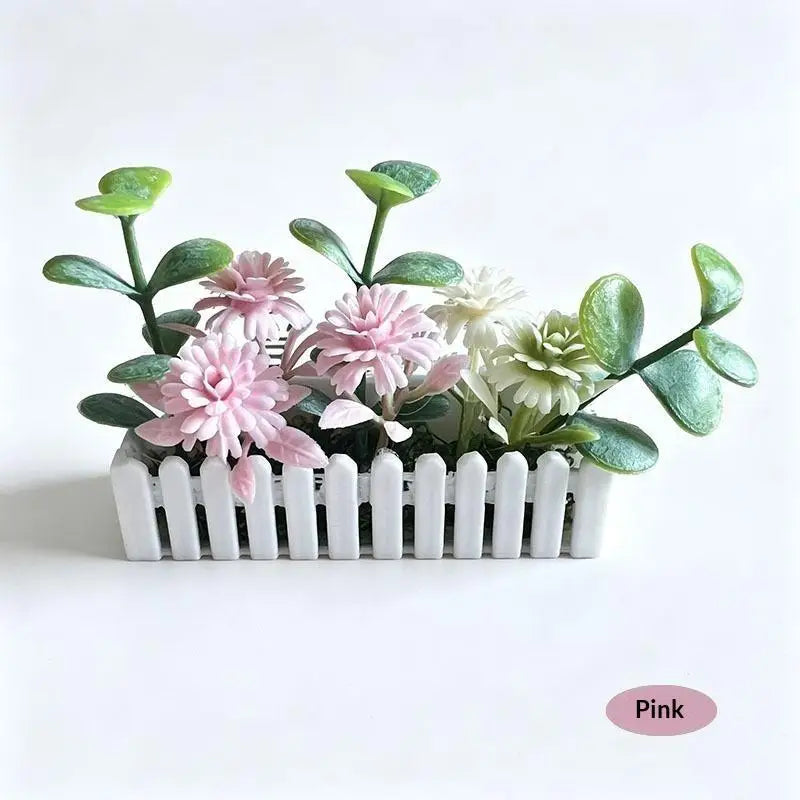 Mini Artificial Potted Flower with Fence – Dollhouse Miniature