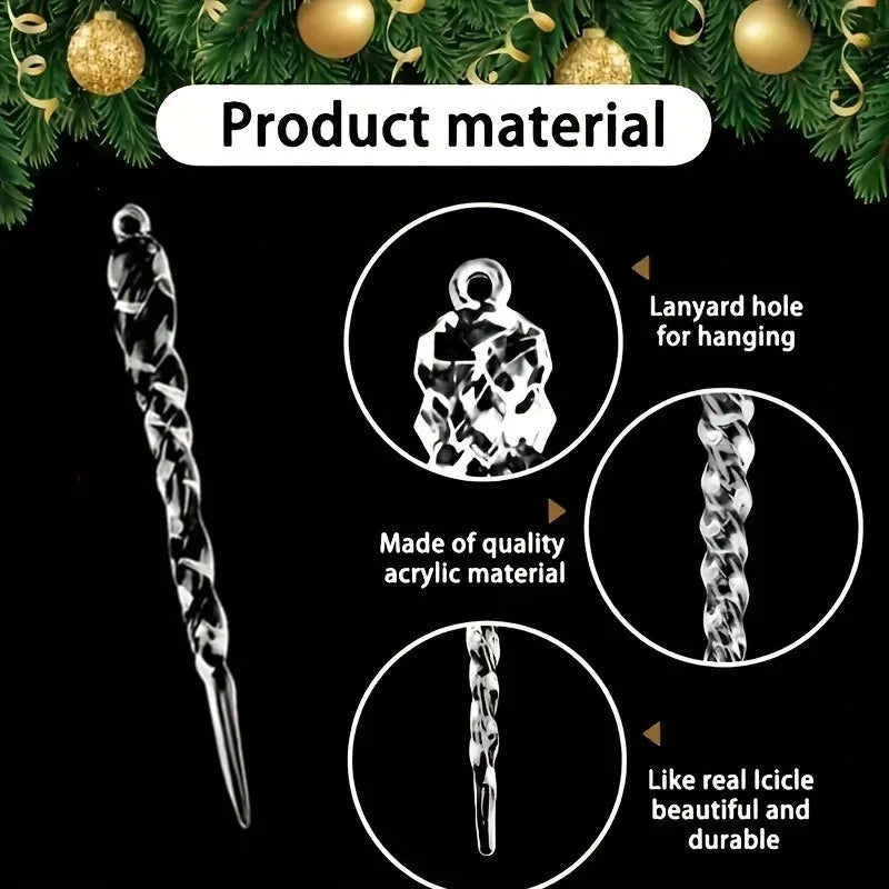 36Pcs Clear Acrylic Twisted Icicle Christmas Ornaments – 4 Sizes