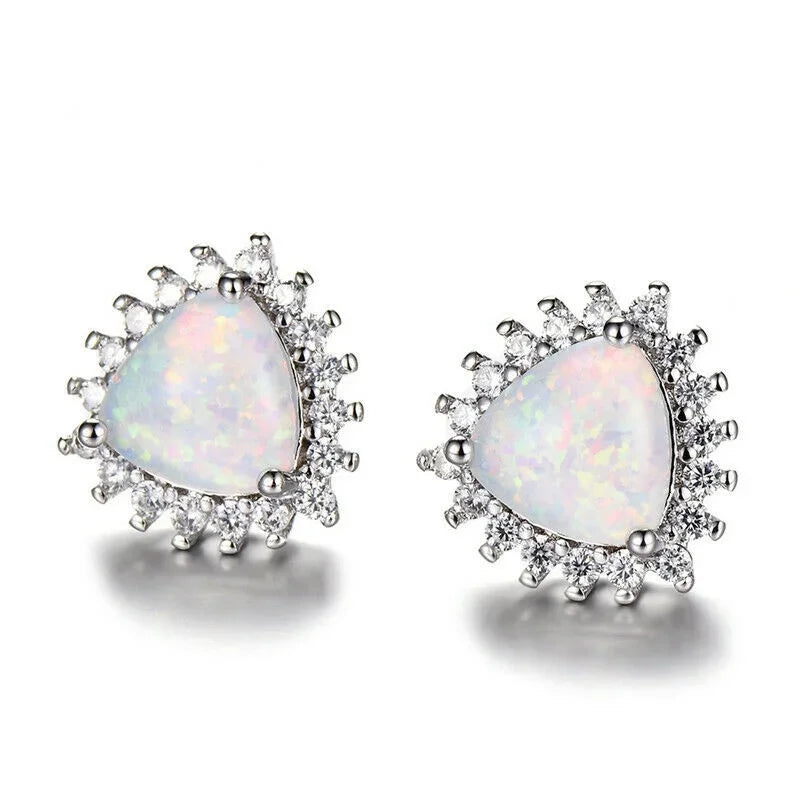 Women's Silver Simulated Opal Stud Earrings | Bridal Gift