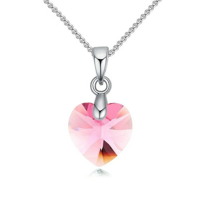Women's Rose Red Zircon Heart Necklace & Earrings Set