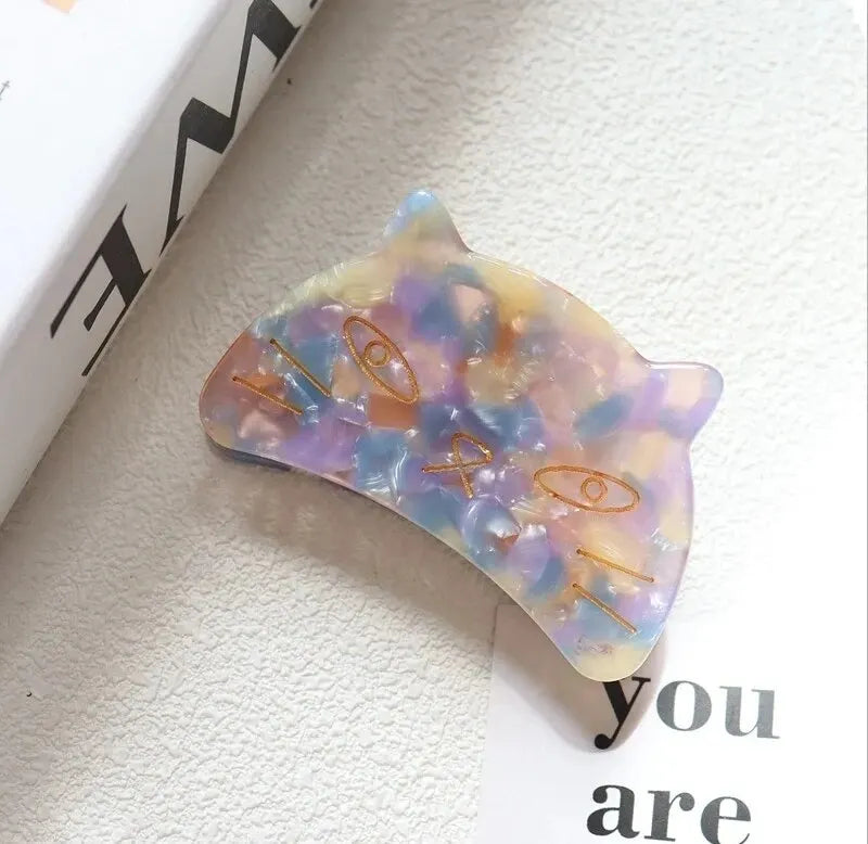Retro Cat Head Hair Clip – Geometric Acetate Women's Claw