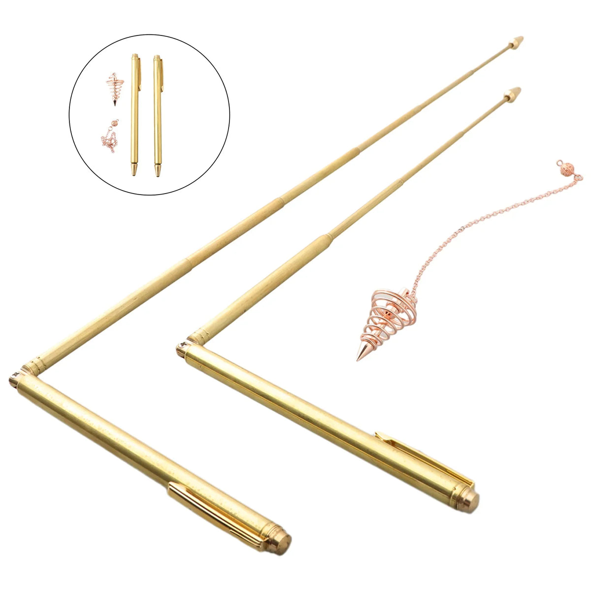 99.9% Pure Copper Dowsing Rods Set with Pendulum Pendant