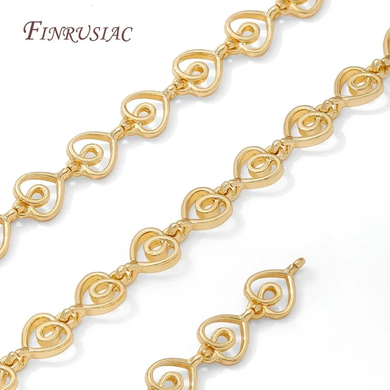 14K Gold Plated Hollow Swirl Heart Link Chain – 1M DIY Spool