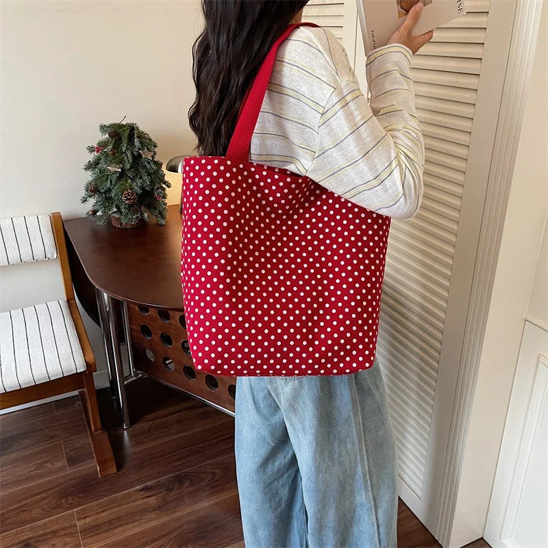 Canvas Polka Dot Large Tote Bag – Shoulder & Commuter Bag