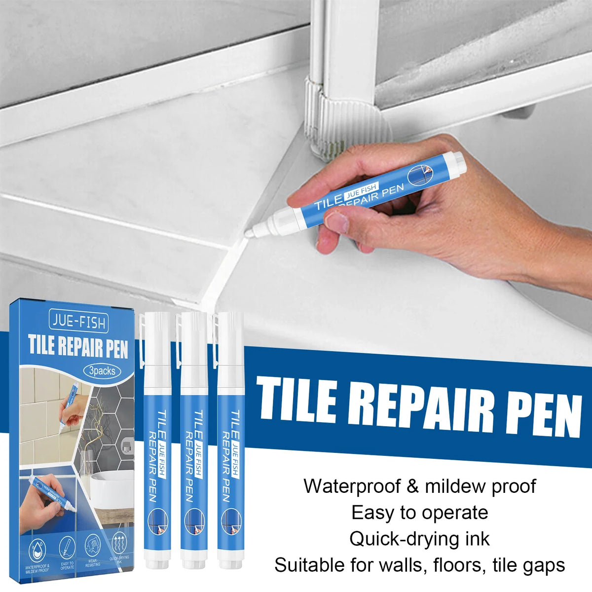 Tile Grout Paint Pen White Waterproof Marker – 3 Pack