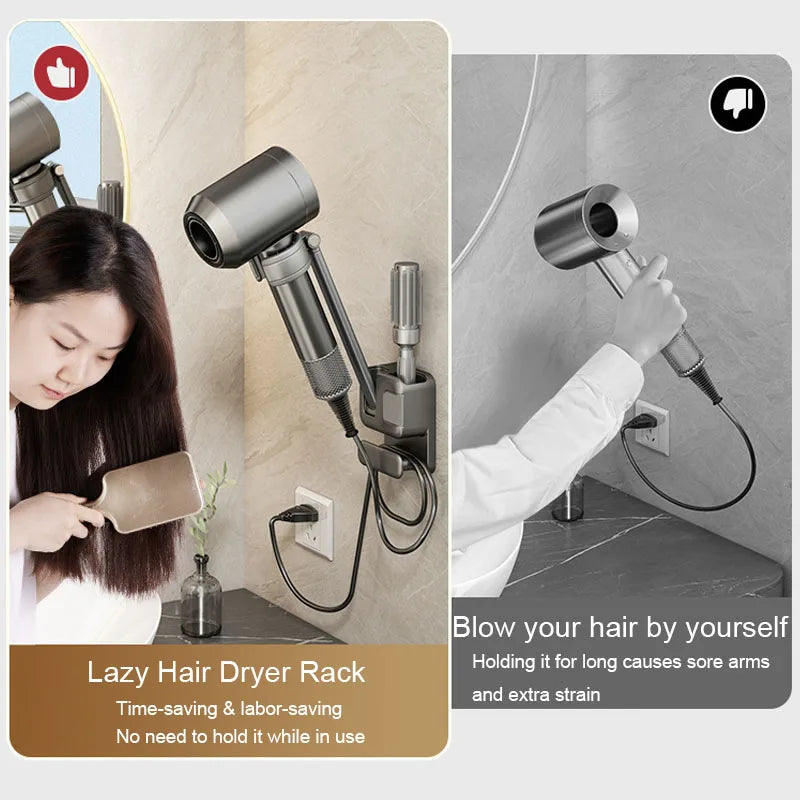 Wall-Mounted No-Drill Hair Dryer Holder & Bathroom Rack