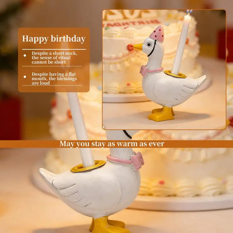 Goose Candle Holder Figurine Pink Party Hat – Birthday Decor