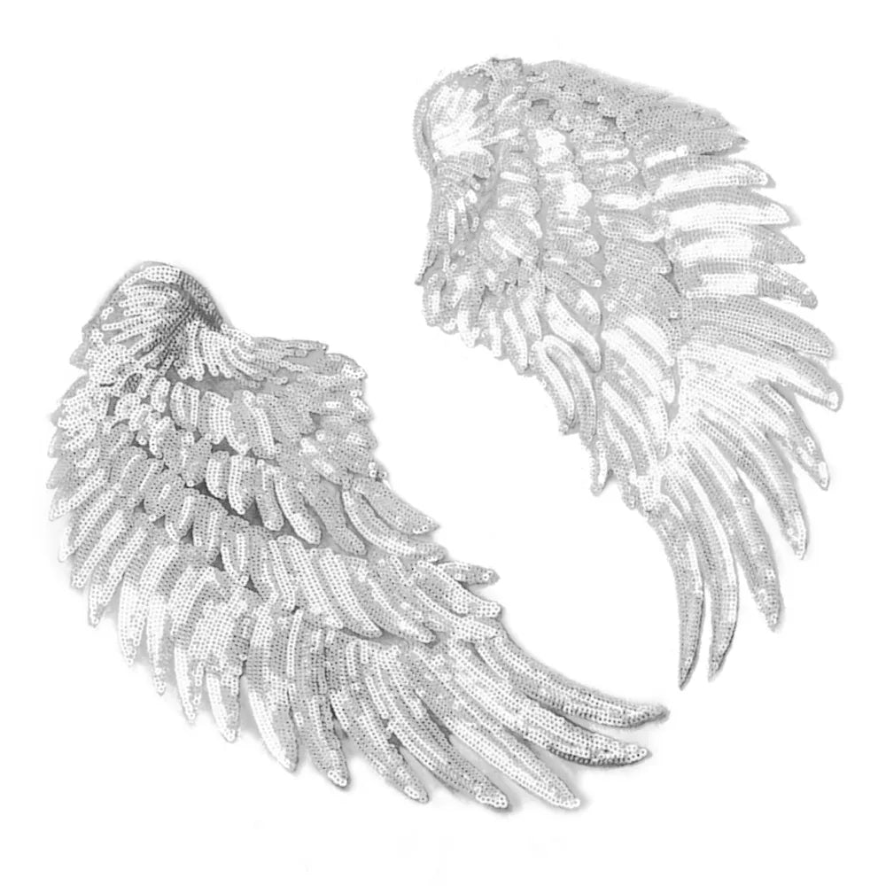 Silver Angel Wings Sequin Iron-On Patches | DIY Appliqués