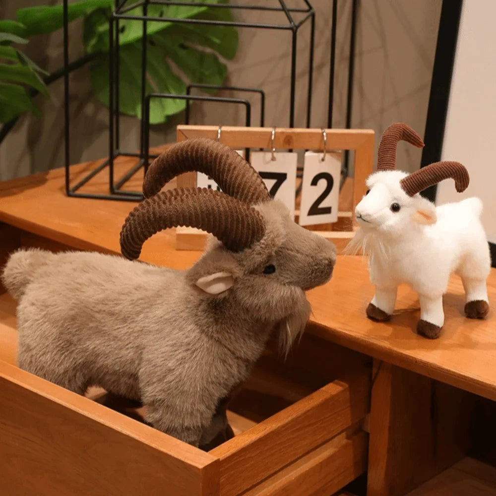 Realistic Big Horn Goat Plush Toy | Desk Décor 16/30cm