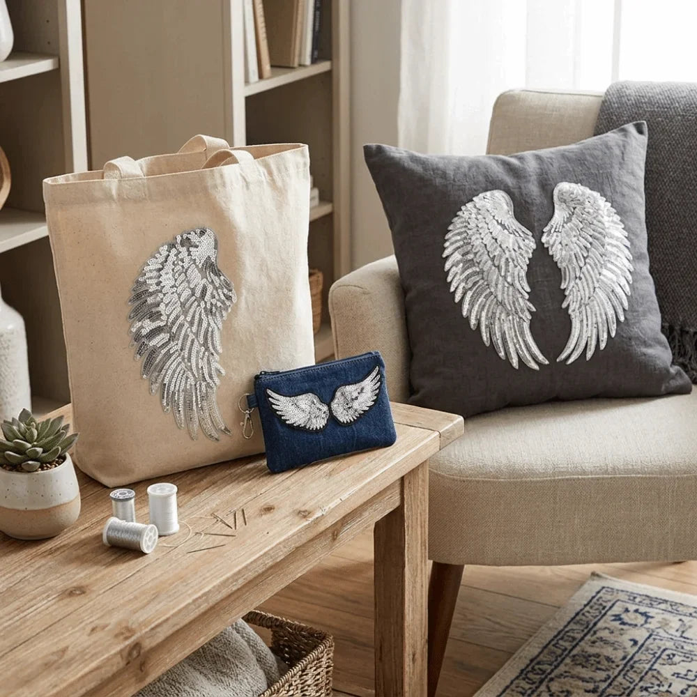 Silver Angel Wings Sequin Iron-On Patches | DIY Appliqués