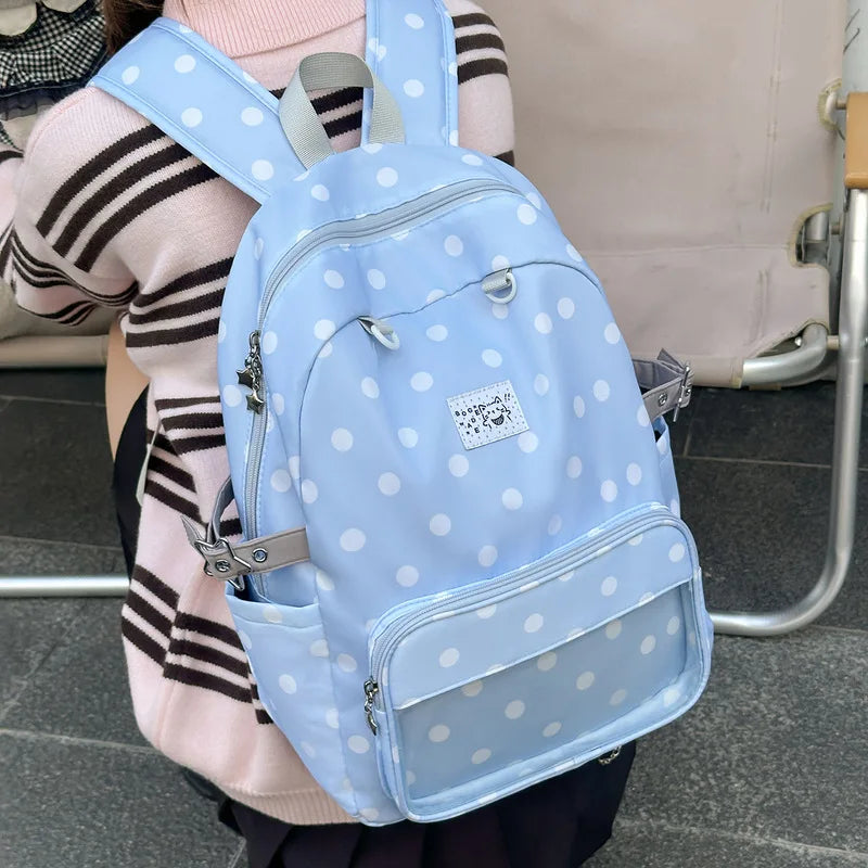 Korean Polka Dot Backpack for Girls | Large Capacity Nylon Bag