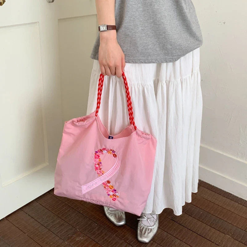 Japanese Embroidered Silk Scarf Large Shoulder Tote Bag for Women