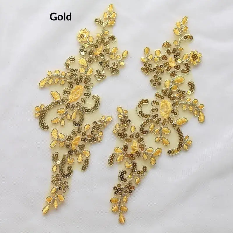 Embroidered Sequin Lace Appliqué Patches – 1 Pair Floral DIY