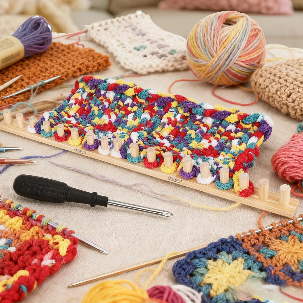 Chunky Knitting Blanket Loom – 35" Wooden Afghan Shawl Loom