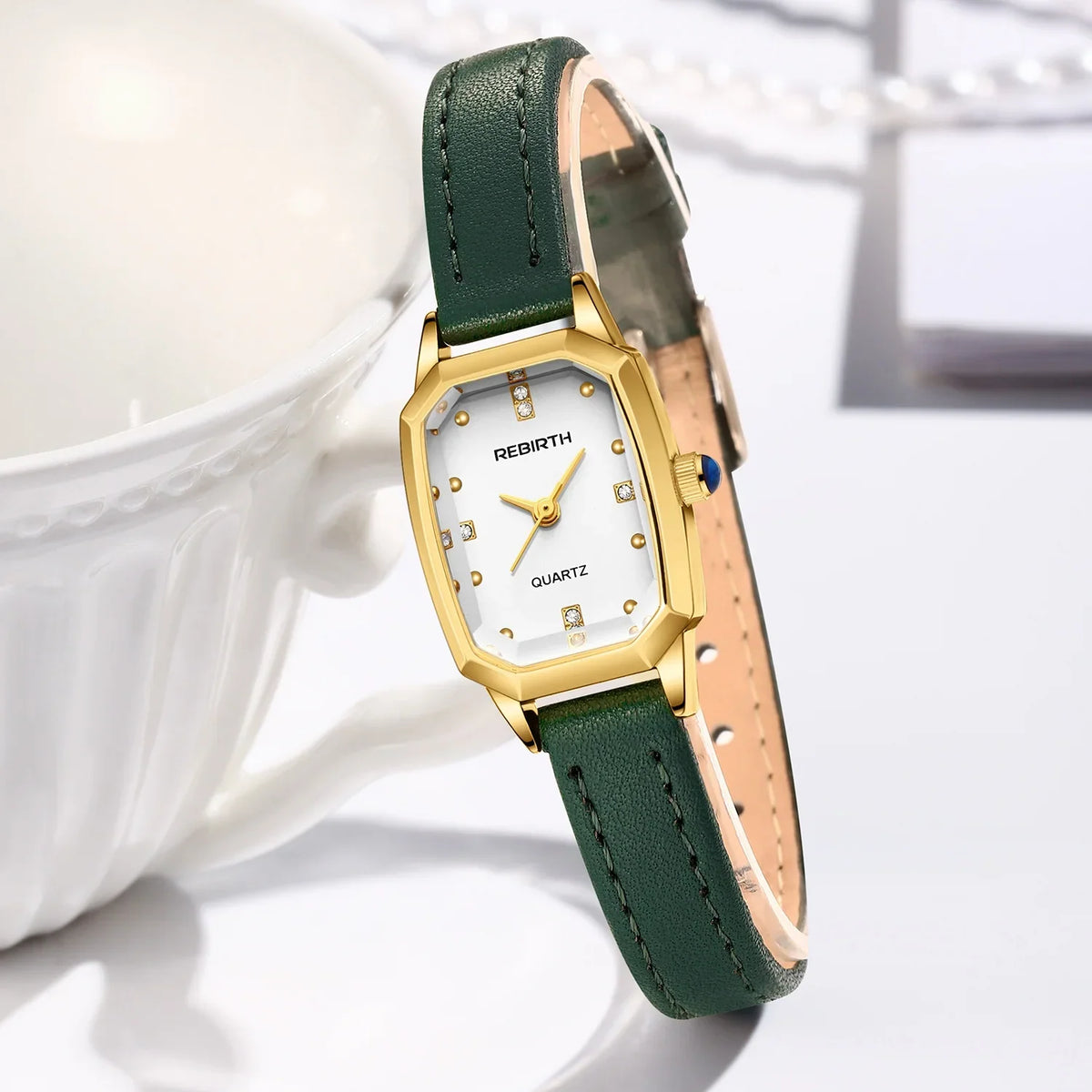 REBIRTH Unisex Square Quartz Watch – Leather Band, Water-Resistant