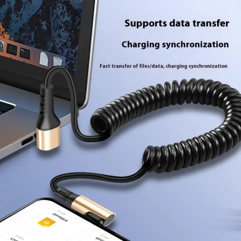 240W USB-C Coiled Spring Cable – Fast Charging Compact Head