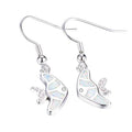 White Simulated Opal Silver Fish Dangle Hook Earrings