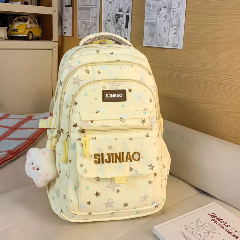 Star Print Large-Capacity School Backpack | Multi-Pocket Nylon