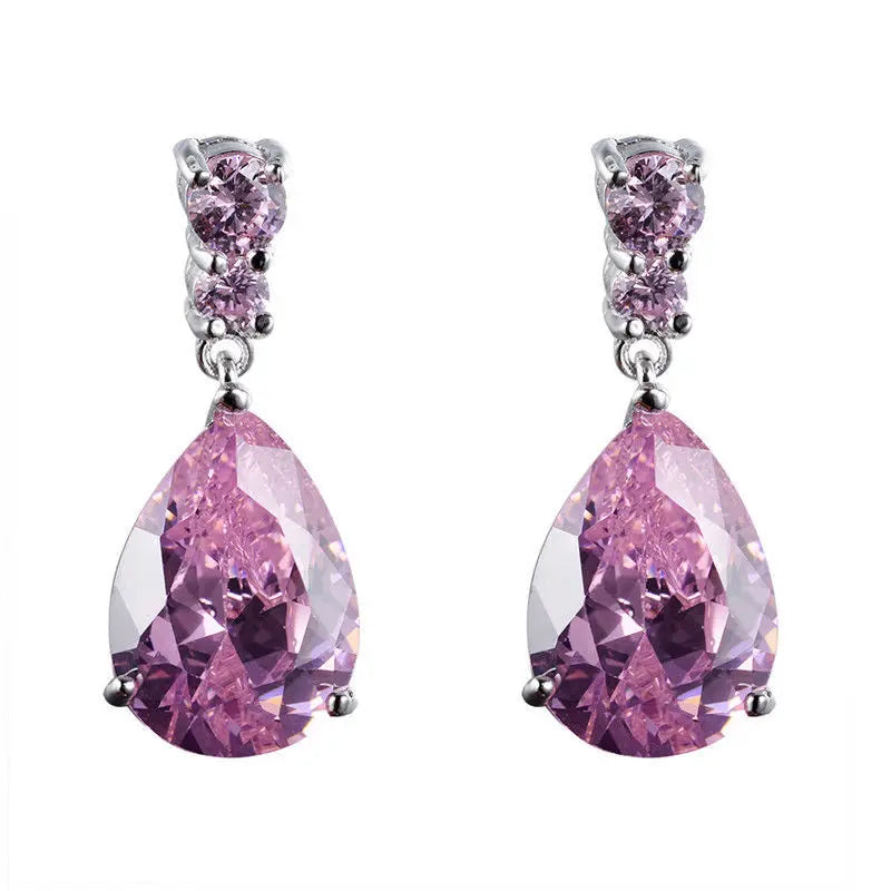Women's Silver Pink Zircon Drop Earrings | Fashion Jewelry Gift