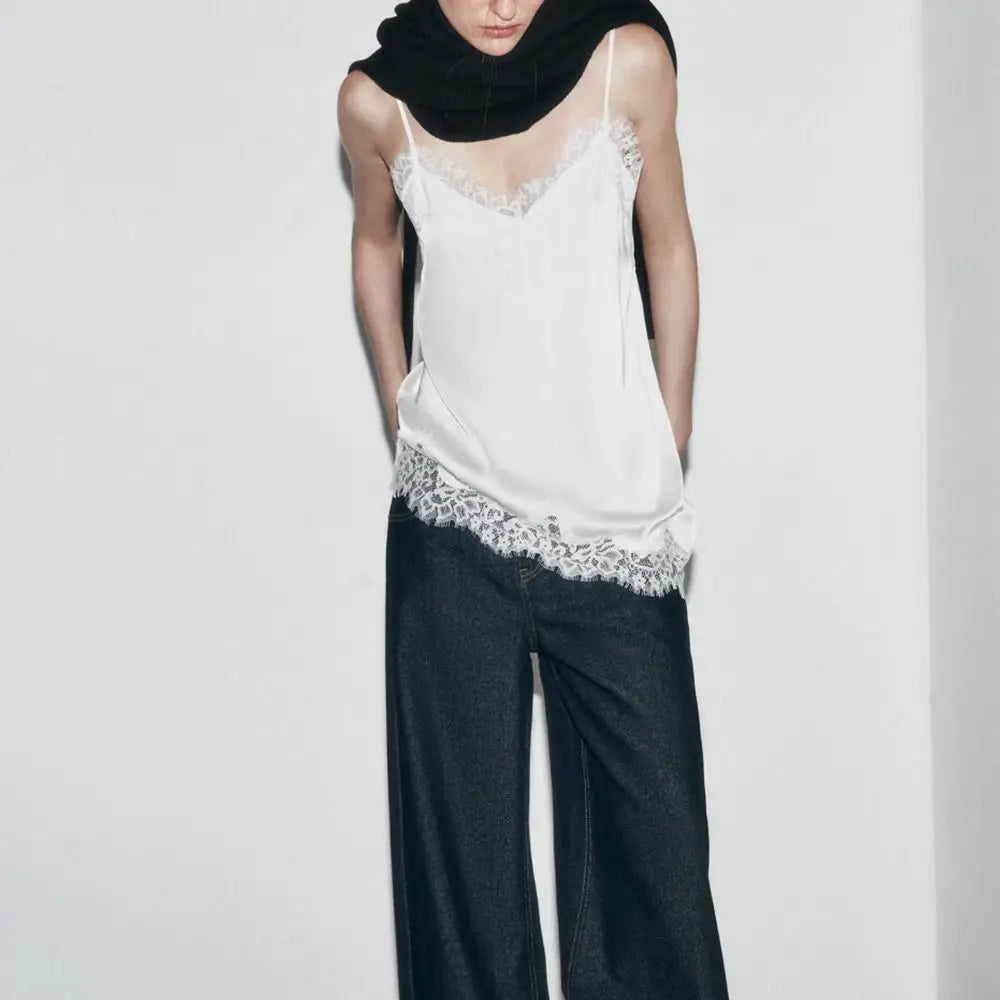 Women's Asymmetrical Lace Backless Camisole Tank Top