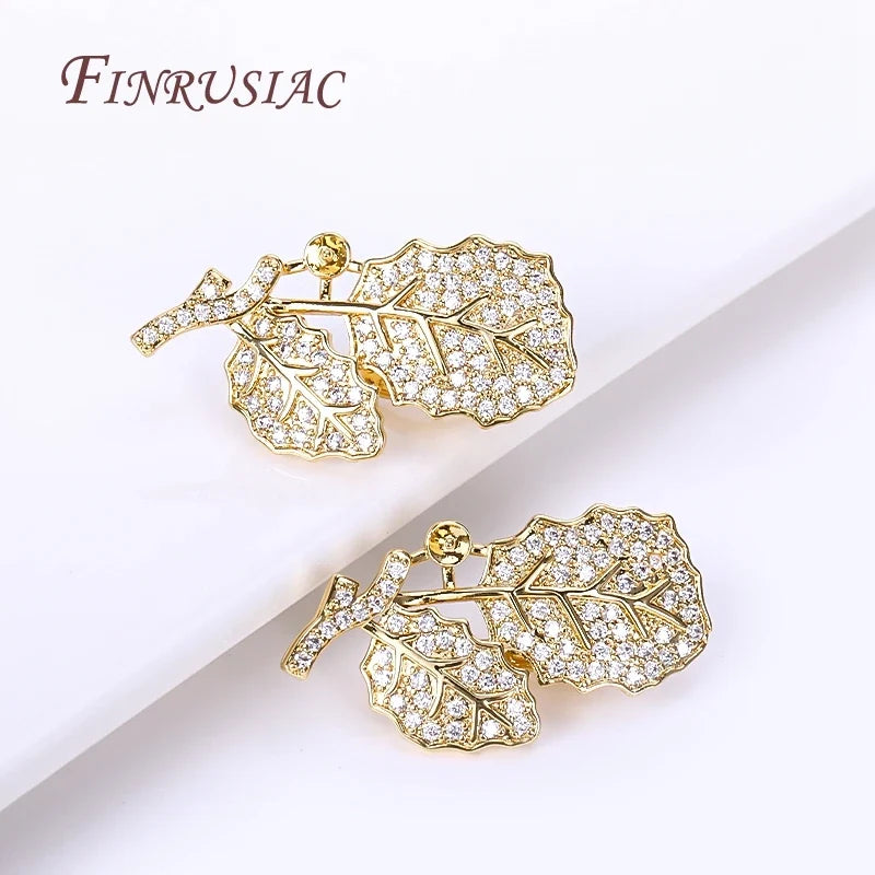 18K Gold Plated Zircon Leaf Pearl Clasp | DIY Necklace Finding