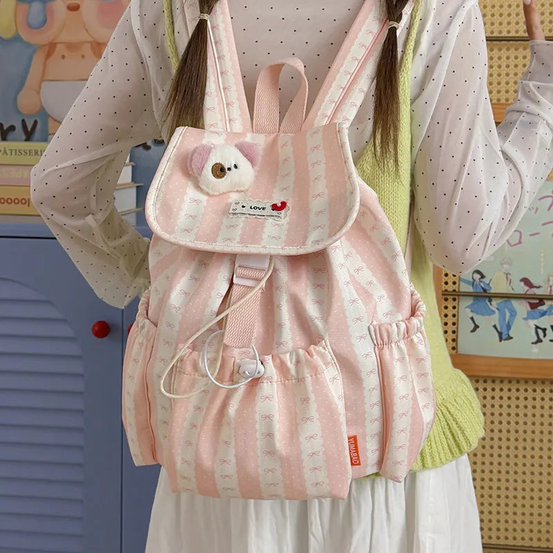 Striped Mini Drawstring Backpack for Women | Travel & School