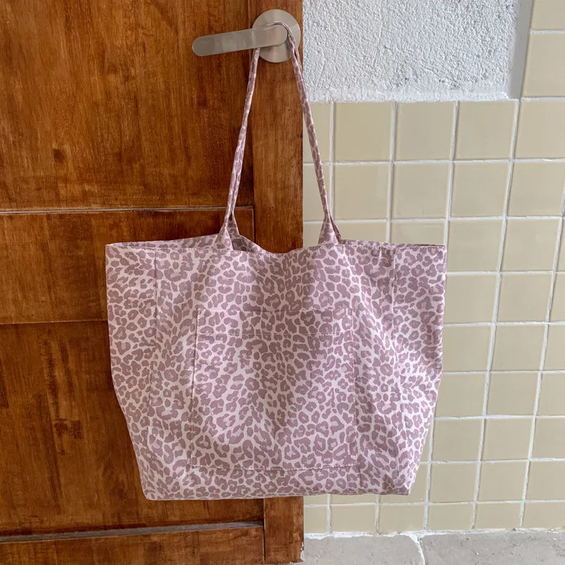 Leopard Print Canvas Tote Bag – Large Capacity Women's Bag