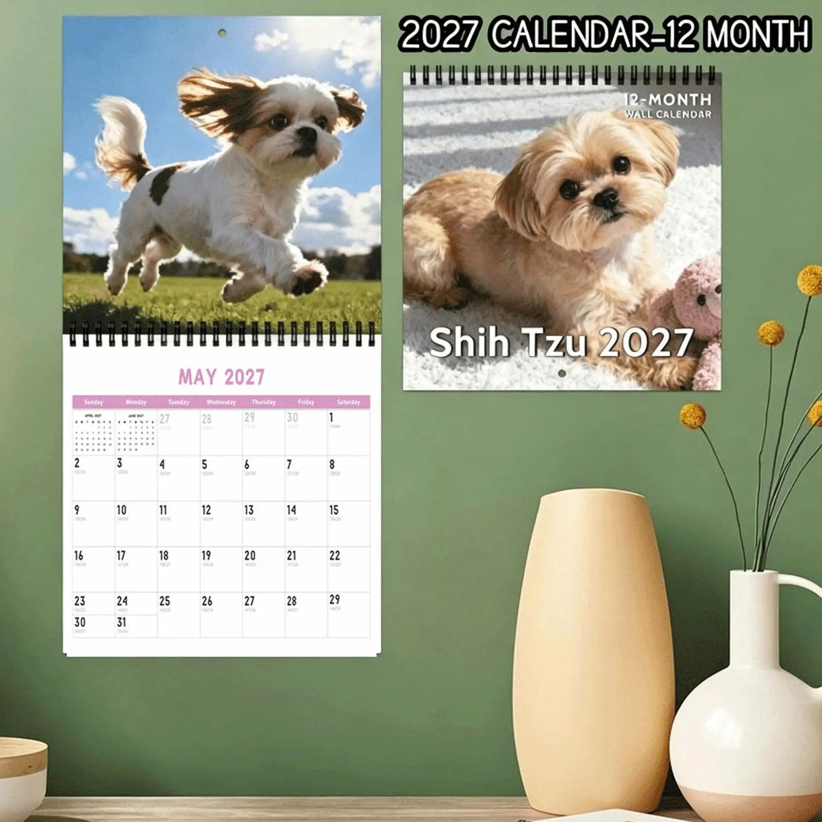 2027 Shih Tzu Wall Calendar | Spiral, Large Grid & Thick Paper