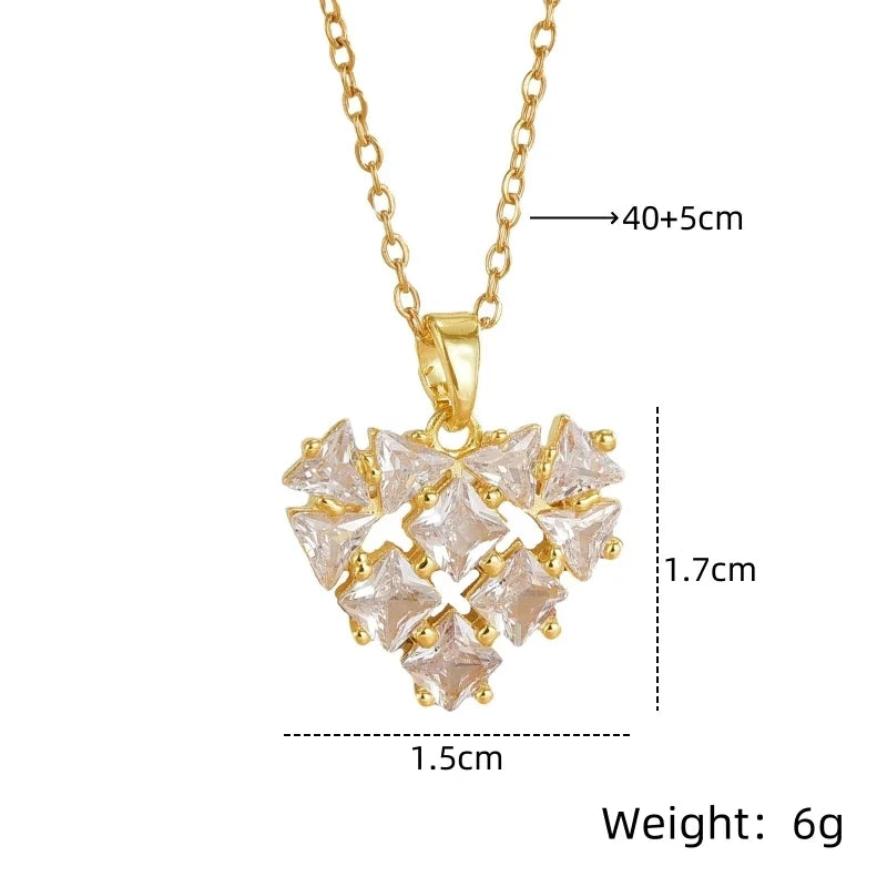 Full Diamond Heart Pendant Necklace – Gold Stainless Steel